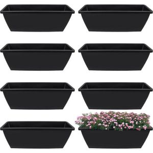 POT DE FLEUR Lot de 8 pots de fleurs rectangulaires noirs de 43,2 cm avec plateaux pour plantes d'intérieur – Grands pots de plantes pour[s9574]