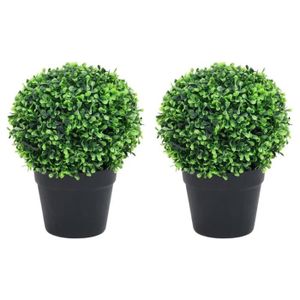 FLEUR ARTIFICIELLE vidaXL Plantes de buis artificiel 2 pcs avec pots Boule Vert 32 cm