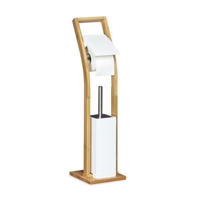 Relaxdays Serviteur WC Non Fixe, Support téléphone, H x L x P : 80,5 x 23 x 18 cm, pour Salle de Bain, Noir et Nature