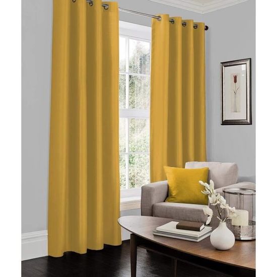 Solice DECO ocre/gris en soie synthétique largeur 140 cm Rideau Tissu Solice DECO ocre/gris en soie synthétique largeur 140 cm Rideau Tissu