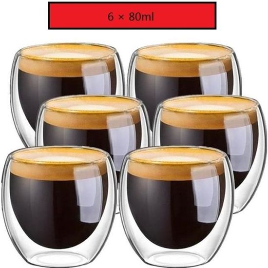 Ensemble de 6 tasses à espresso assorties, double paroi, DeLonghi