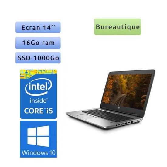 HP ProBook 640 G2 - Windows 10 - i5 16Go 1To SSD - 14 - Webcam - Ordinateur Portable PC Noir