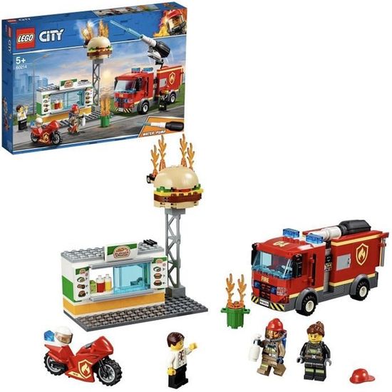 LEGO® City 60214 L’intervention des pompiers au restaurant de hamburgers, Caserne avec Camion, Jouet pour Enfant de 5 ans et +