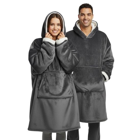 Pull Femme Sweat à Capuche Plaid Polaire - Oversize, Grande Poche, Chaud Doux - Cadeau Noël Hiver