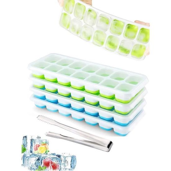 Lot De 2 Bac Glacon Avec Couvercles, Silicone, Démoulage Facile, Boucles, Sans BPA, Pour Cocktail, Whisky, Boissons. - Achat / Vente Bac - Sac A Glacons Lot De 2 Bac Glacon Avec