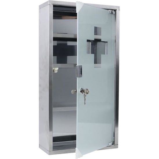 Armoire à Pharmacie Murale En Acier Inoxydable - 4 étagères, Porte Verre Verrouillable, 30x12x57.5 Cm
