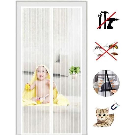 Moustiquaire Magnétique 220 X 195 Cm Rideau De Porte Antimoustique Fermeture Automatique Rideau En Maille Pour Pergola Balcon Patio Coulissantes, Noir