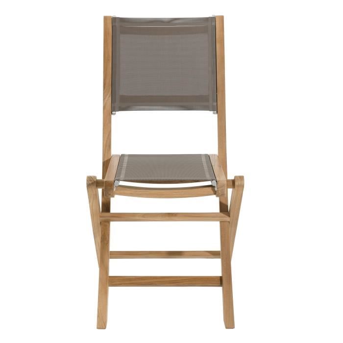 Lot de 2 chaises pliantes en teck et textilène - Couleur taupe JARDITECK