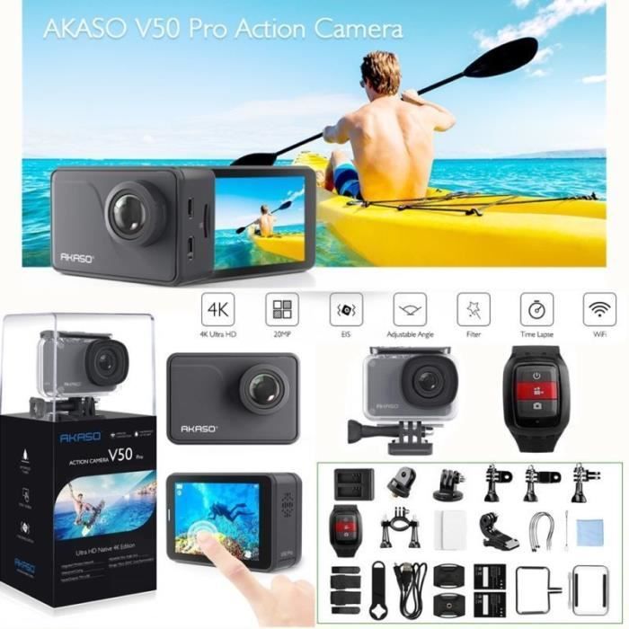 AKASO V50 PRO Caméra Sport Etanche 4k Wifi 20MP, Action Cam 30fps, Caméscope Ultra HD EIS, Écran LCD Tactile, Kits d'Accessoires