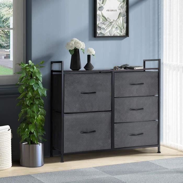 COSTWAY Commode de Chambre 5 Tiroirs en Tissu Non-Tissé Meuble de Rangement 83x29x77CM Amarture en Métal pour Appartement Salon