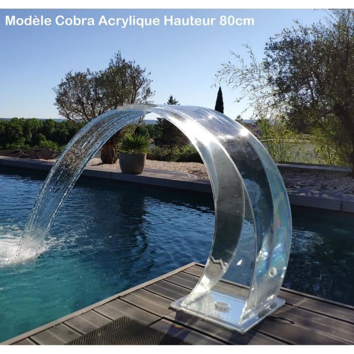 DESIGN MODERNE Cascade Fontaine Piscine Cobra Acrylique Plexiglass Transparente LED Hauteur 80Cm