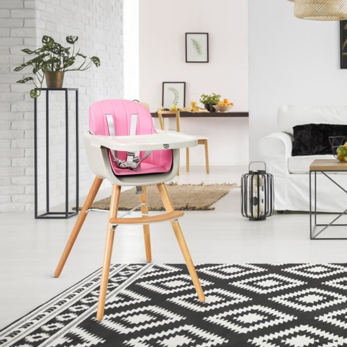GIANTEX Chaise Haute Enfant Évolutive Conçue en Hêtre et Plastique Rose