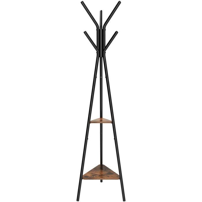 SONGMICS Porte-Manteau sur Pieds au Style Rustique, Portant, Meuble d’entrée, Style Industriel, avec 2 étagères, pour vêtements, Cha