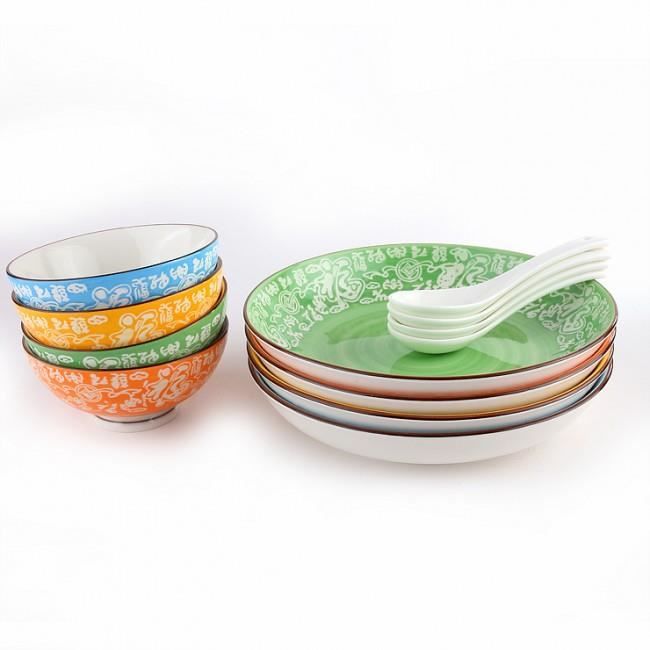 Coffret Repas Asiatique - Design Idéogramme Bonheur - 4 Personnes