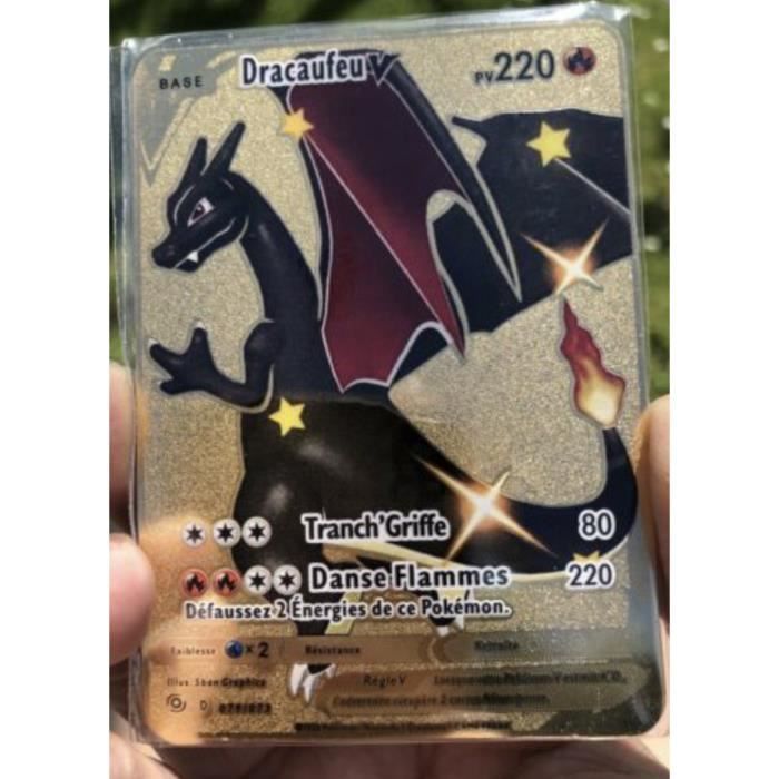 Carte Pokémon rare Personalisé - Dracaufeu Shiny en Métal doré charizard- 079-073 V Carte Française cadeau anniversaire