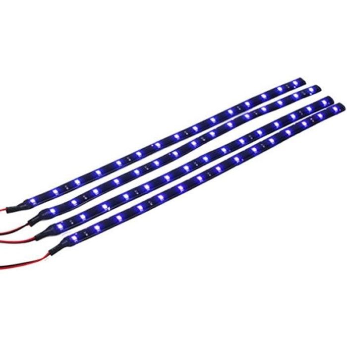 Lumières de décoration de voiture LED 12V 30cm-15, bande lumineuse Flexible et étanche à LED bleue pour voiture, moto et camion, 4