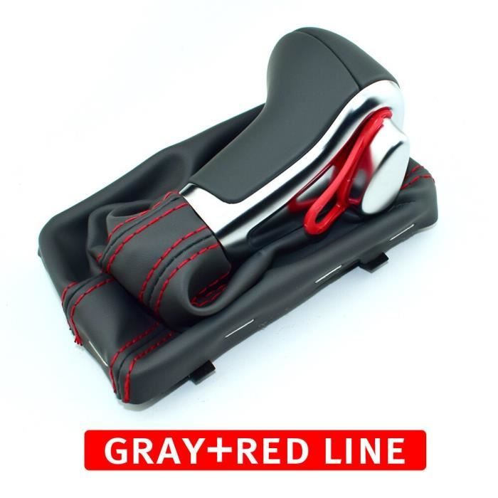 Pièces Auto,Voiture En Cuir Chrome Pommeau de levier de Vitesses Automatique Pour Audi A3 8P A4 B8 A5 A6 C6 Q5 - Type Red line gray