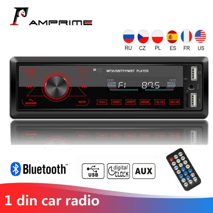 Autoradio Bluetooth AUX-IN FM, 7 couleurs, USB, stéréo, télécommande au volant, lecteur multimédia MP3, 12V