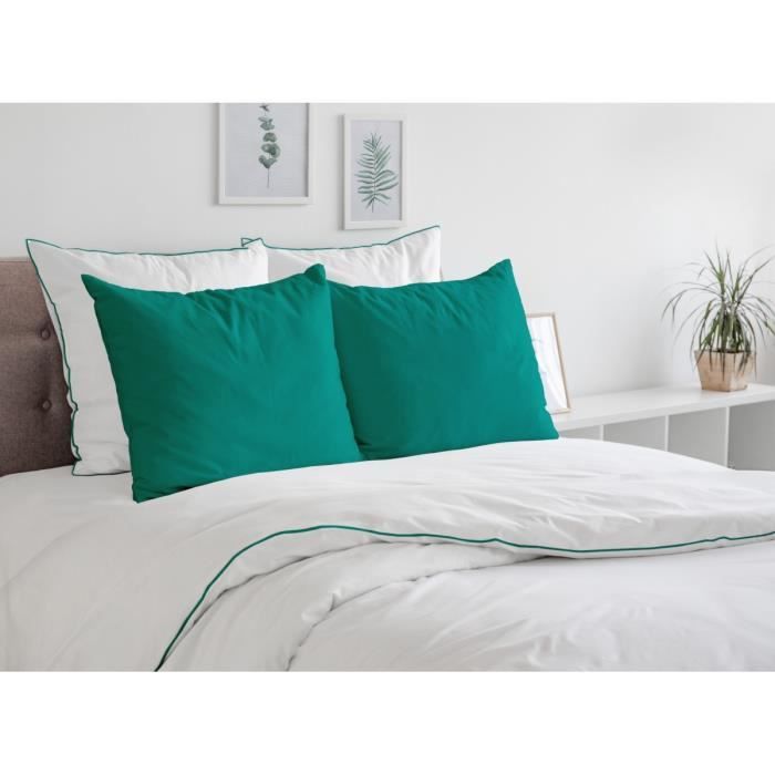 Housse de Couette 3 Pièces - Satin de Coton 80 Fils - 2 Personnes 220x240 cm - LE LISERÉ Vert