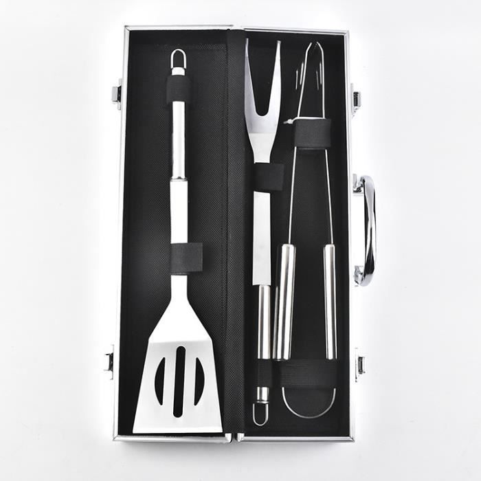 DAMILY® Ustensiles de barbecue Acier inoxydable Avec boîte en aluminium - Argent