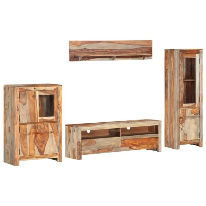 YWT ♪♪♪ Ensemble de meuble TV 4 pcs Bois solide gris