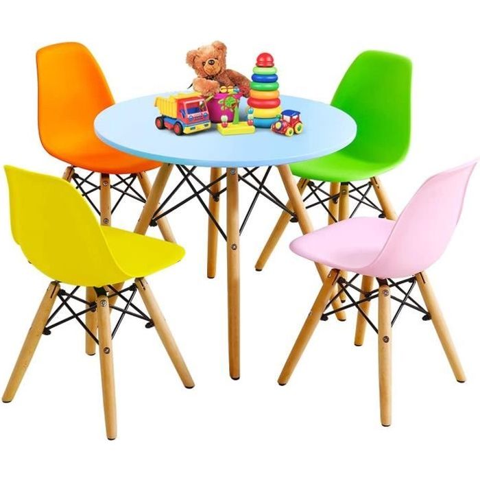 GOPLUS Ensemble de Table et 4 Chaises pour Enfants Style Scandinave,1 Table et 4 Chaises pour Activités d'Étude pour Enfants,Coloré