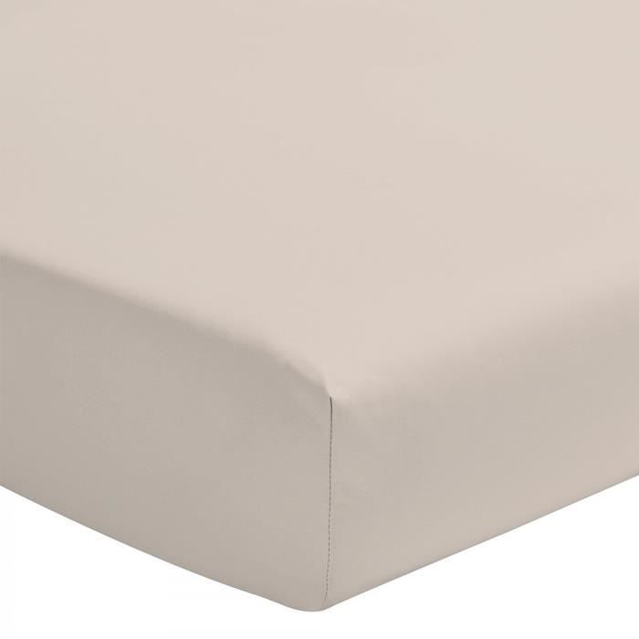 Le Drap Housse extensible - 2 Personnes 140x190 - 100% Coton 57 Fils Bonnet 25cm - Coloris réactif Beige Caramel