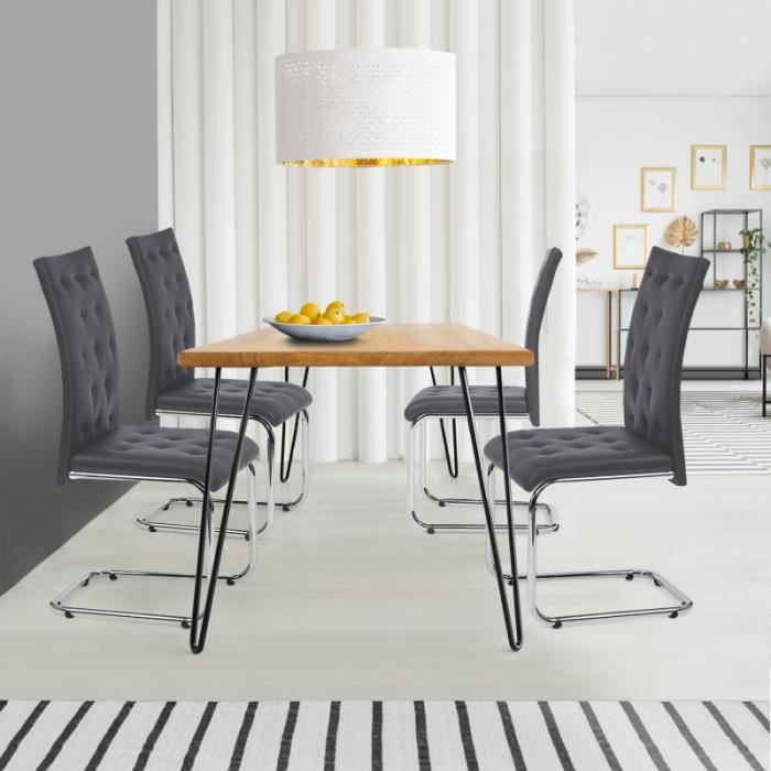 Lot de 4 chaises Mia capitonnées grises pour salle à manger