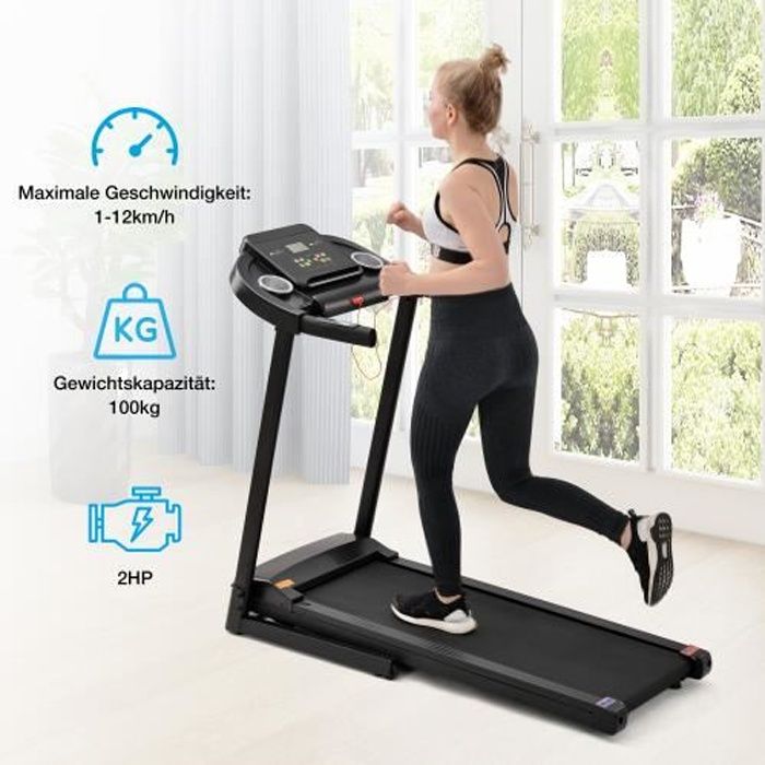 Tapis de course fitness électriques pliables avec écran LED 12 KM/H 12 programmes NOIR