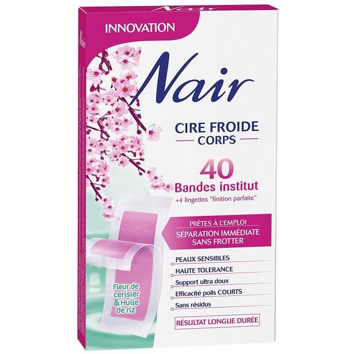Nair - 40 Bandes de Cire Froide Corps - Séparation Immédiate Sans Frotter - Fleur de Cerisier & Huile de Riz