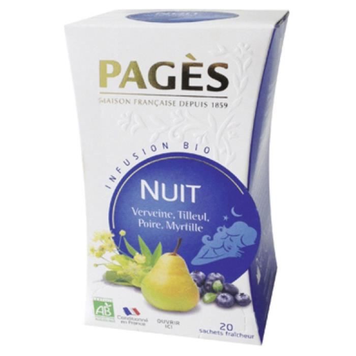 Pages Infusion Nuit Verveine Tilleul Poire Myrtille Bio 20 sachets (lot de 3)