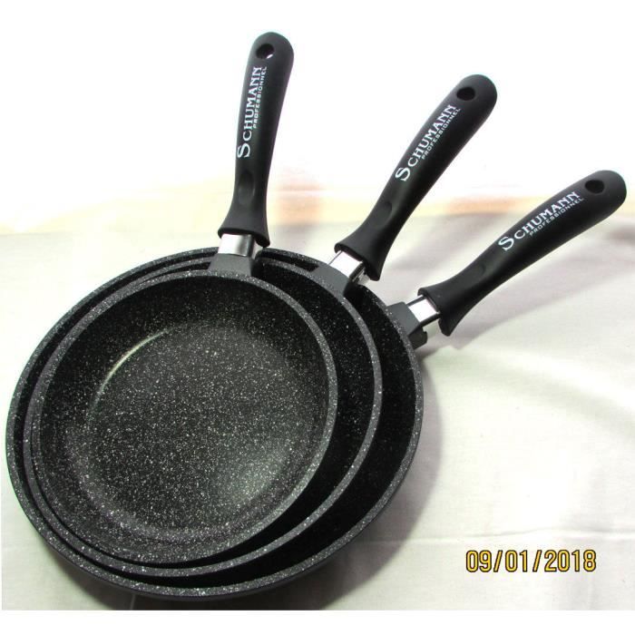 Poêles 20/24/28 cm manches fixes, induction, antiadhésive,Schumann professionnel