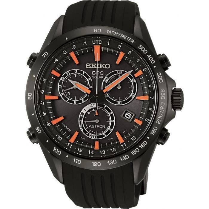 Montre Homme Seiko Astron GPS Solar SSE017J1 Index oranges et caoutchouc noir