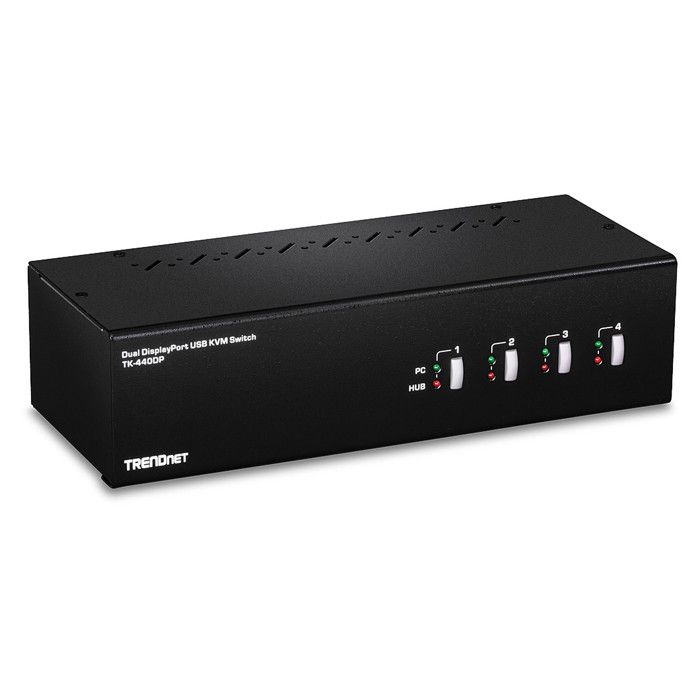 4-PORT DISPLAY PORT KVM SWITCH DUAL MONITOR 0,000000 Noir
