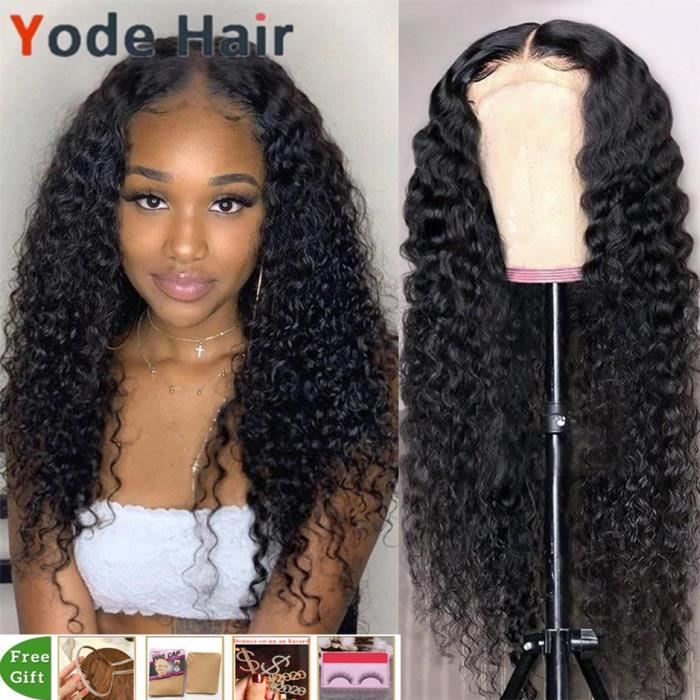 26pouce Perruque Lace Closure Wig Deep Wave Indienne 13x4 Deep Curly Pour Femmes