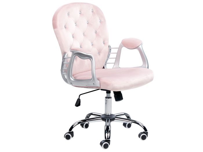 Chaise de bureau pivotante en velours avec cristaux rose PRINCESS