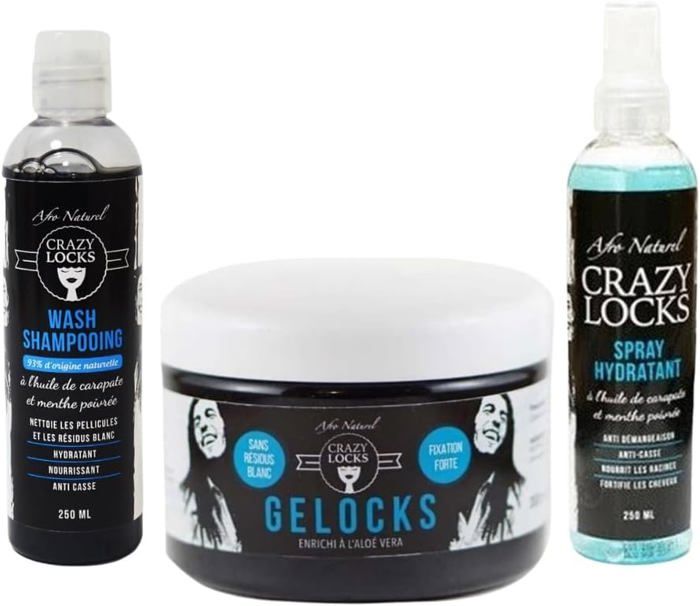 Locks Comation Set Gelocks Fixation Forte (Noire) 300g, Wash shampooing 250ml, Spray Hydratant