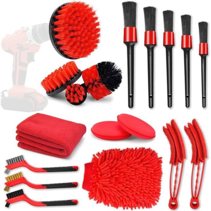 Brosse Vinyle 18pcs Lot De Brosse Nettoyage Voiture,pinceau Detailing Auto, Kit, Brosse Nettoya Kit Nettoyage Intérieur Voiture