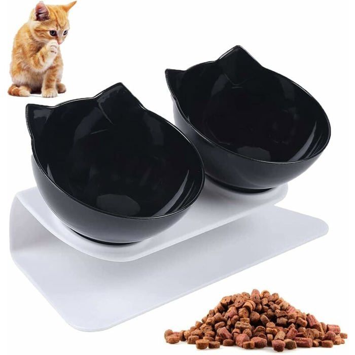 Meilleurs prix pour Gamelle Chat Bol Double Chat 15Inclinable Support Antidrapant pour Rduire Les Douleurs Au Cou des Animaux PZCC