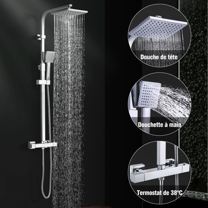 HOMELODY Système de douche avec thermostat, robinet de douche chromé