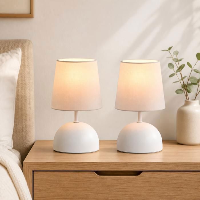 HOMEFIRE 2 Lampes de Chevet Blanches E14 avec Abat-Jour en Tissu Lampe de Table Moderne pour Chambre Salon Bureau Style Élégant