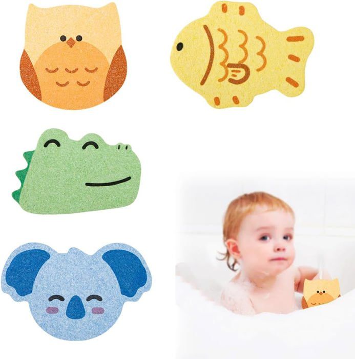 Eponge De Bain Bebe, 4 Pièces Eponge De Bain Enfant,Éponge Bain Enfant,Eponges Hydrophiles Pour Bébé, Eponge De Bain Konjac Pour Bébé,Doux Aux Formes Mignonnes Pour Enfants, Pour Enfants Bébés