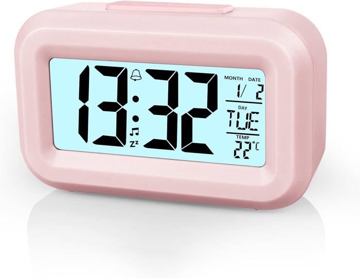 VFANDV Réveil Digital Grand Écran – LCD Lumineux, Température/Date, Snooze, Fonction Veilleuse, Pile Portable