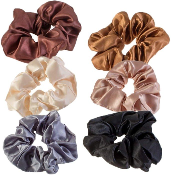 Lot De 4 Grands Chouchous Satin – Diamètre 15 Cm – Élastiques Cheveux En Soie – Pour Cheveux Bouclés – Femme – Neufs