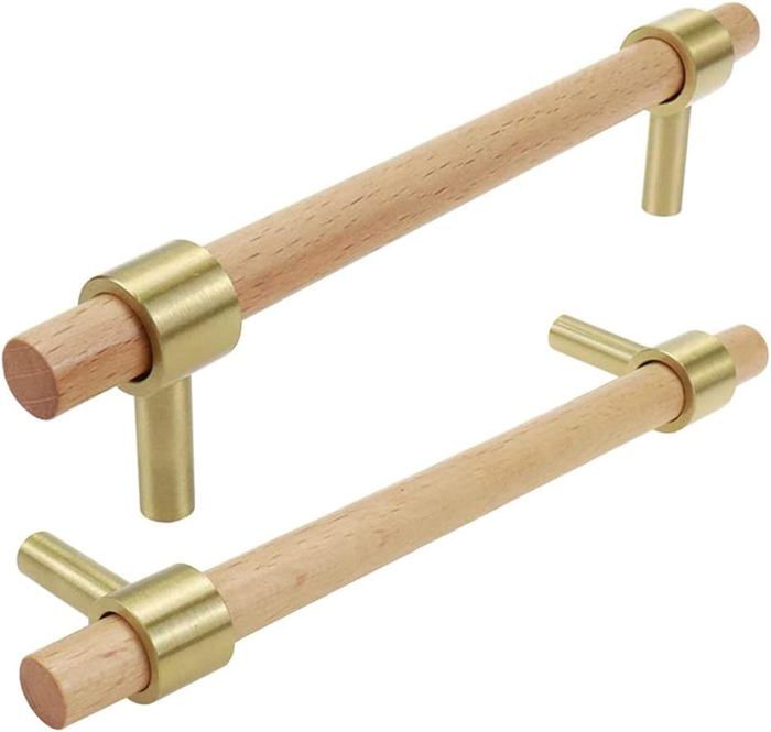 10 Pièces Poignée Meuble Bois, 128Mm Poignées D'Armoire En Bois, Barre