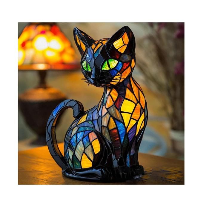 Lampe en vitrail Lampe de table en forme de chat Style vintage coloré Pour chambre coucher salon décoration dintérieur (Cat B)