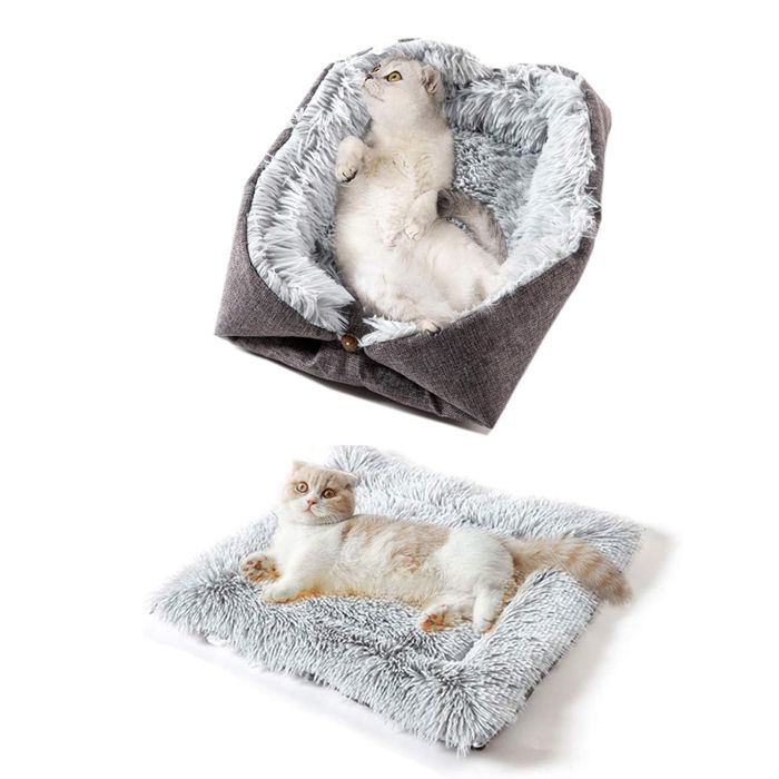 Comparer les prix de Lit pour Chat Chien 2 en 1 Double Usage Panier pour Chat Coussin Coussin Chat Doux et Confortable Convient aux Chatons Chiots et