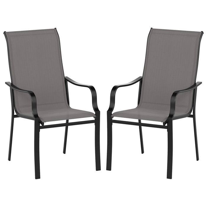 Lot de 2 Chaises de Jardin Extérieur COSTWAY Tissu en Maille Dossier AccoudoirsCadre en Métal pour Terrasse Patio Cuisine Gris