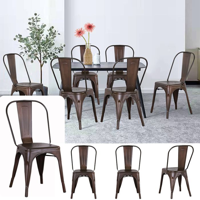 Lot de 4 Chaises de Salle à Manger Empilables de Style Rétro Chaises de Bistro en Métal Chaises de Cuisine avec Dossier- Marron