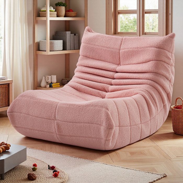 Fauteuil paresseux - NEXU - 86x105x75 cm - Velours Rose - Confort Ergonomique